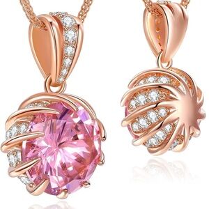 6.0Carat Round Cubic Zirconia Pendant Necklace 18K Gold Plated Rose Gold Chain